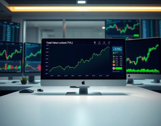 Digital dashboard showing rising Hyperliquid TVL chart with green upward trend