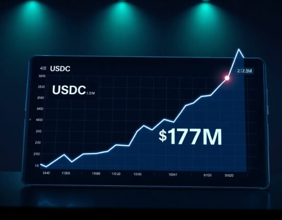 Digital dashboard showing a sharp upward spike in Hyperliquid USDC net inflow, representing a 10-month high.