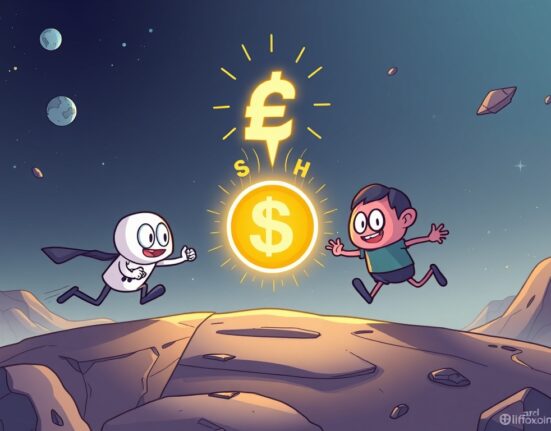 Cartoon illustration of three entities competing to issue the Hyperliquid USDH stablecoin, symbolizing the intense race in DeFi.