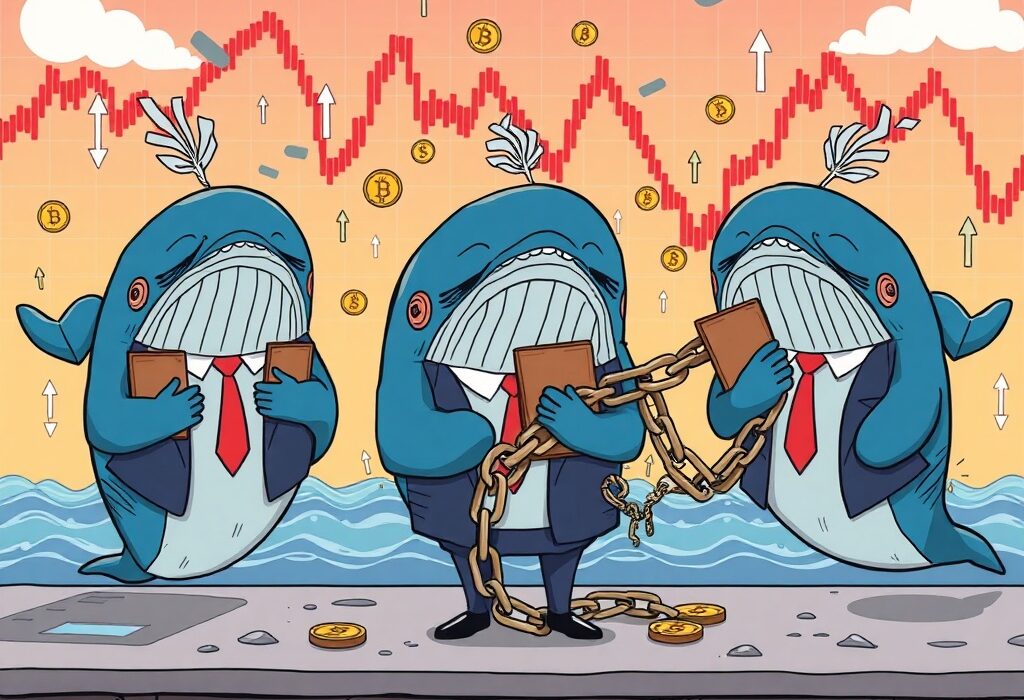 A cartoon image depicting Hyperliquid whales experiencing significant crypto trading losses, highlighting the risks of leverage.