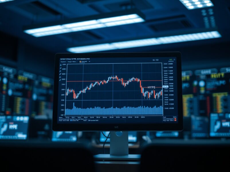 Cryptocurrency trading chart on a monitor in a dark office, illustrating a whale transfer to an exchange