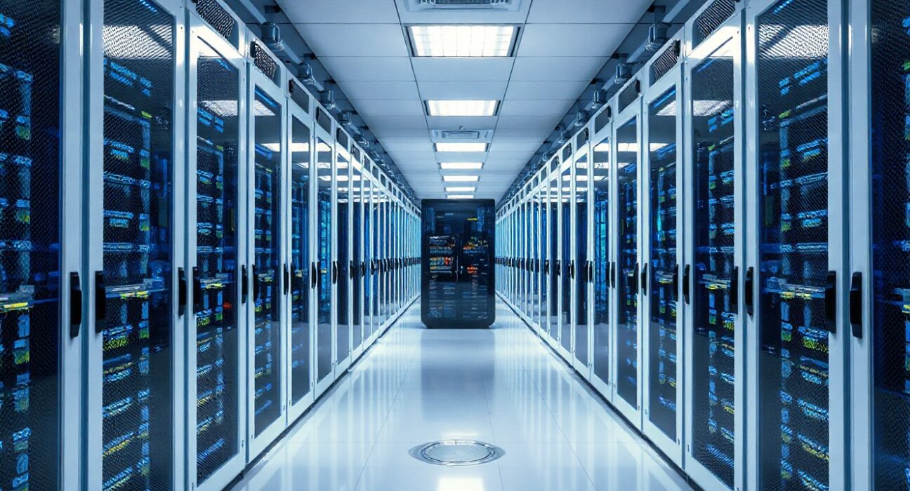 Interior of Hyperscale Data's Michigan data center with AI and Bitcoin mining server racks