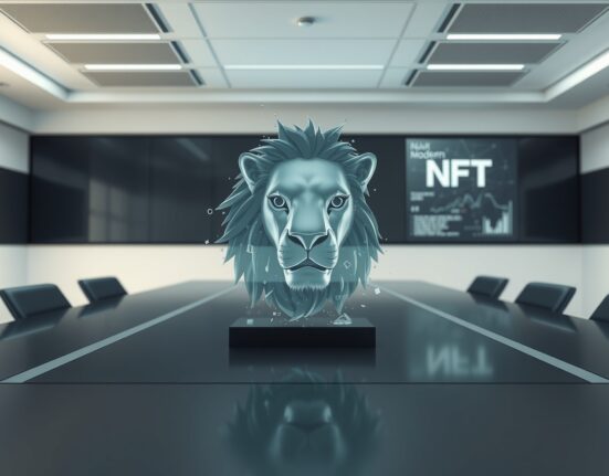 The dissolution of Hyundai Card's Modern Lion NFT joint venture symbolized in a corporate setting.
