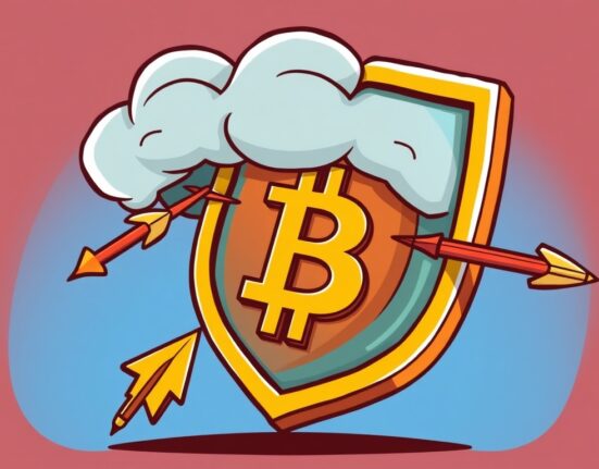 Cartoon showing a strong shield protecting a Bitcoin symbol, illustrating the concept of IBIT downside protection for investors.
