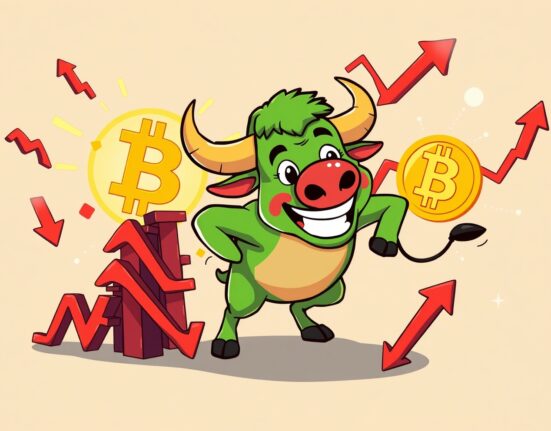 Bull confidently pushing down falling red arrows representing IBIT ETF short interest decline