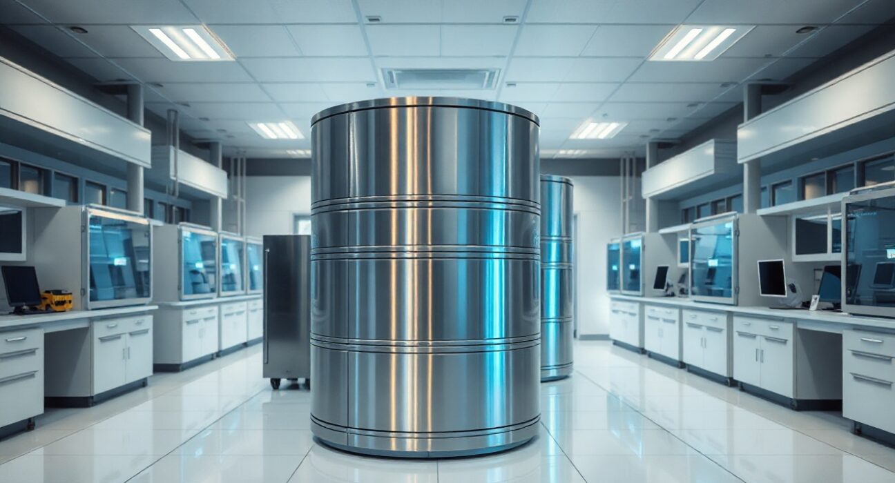 IBM quantum computer in a modern laboratory setting with blue glowing accents