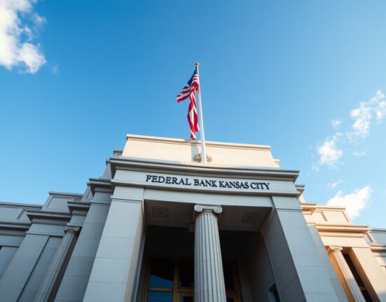 Exterior of the Federal Reserve Bank of Kansas City building under a clear sky.