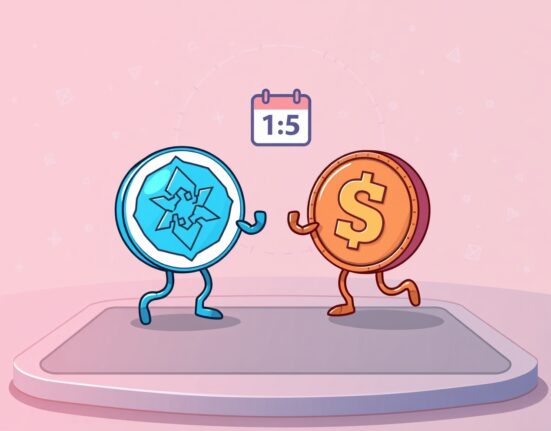 A cartoon image illustrating the seamless ICON SODA migration, showing ICX tokens transforming into SODA tokens on a digital interface.