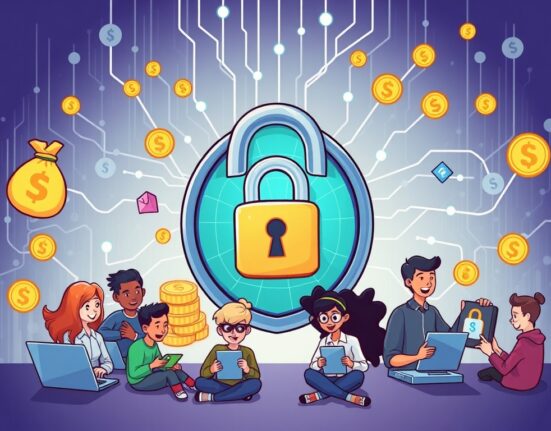 Cartoon illustration showing robust identity-first security protecting digital interactions, symbolizing 1Kosmos's significant funding boost.