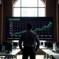 Financial analyst monitoring IDR exchange rate chart in Jakarta office