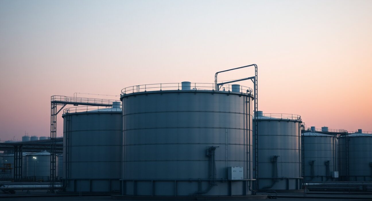 IEA strategic oil reserves release from industrial storage tanks to stabilize global markets.