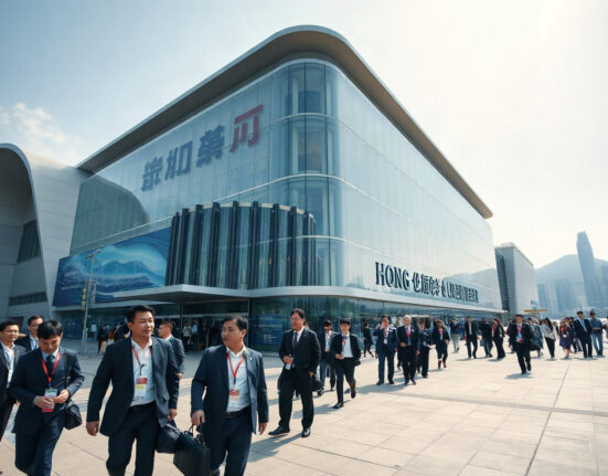 Hong Kong Convention and Exhibition Centre, venue for iFX EXPO Asia 2026, with professionals entering.