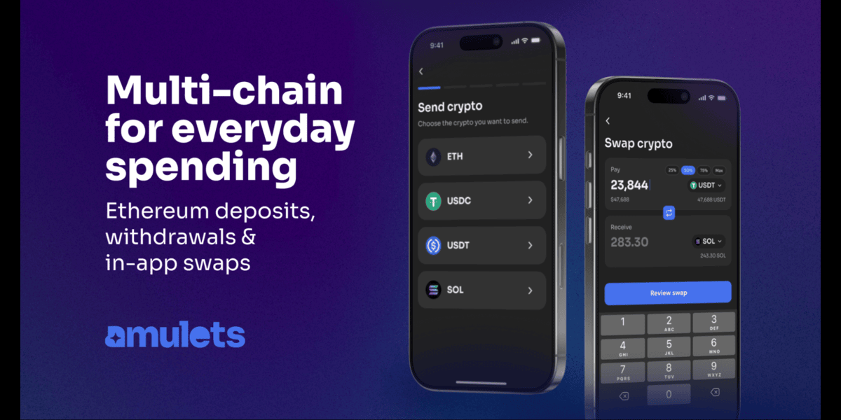 Amulets launches in-app swaps and Ethereum network integration, expanding multi-chain access to stablecoin spending