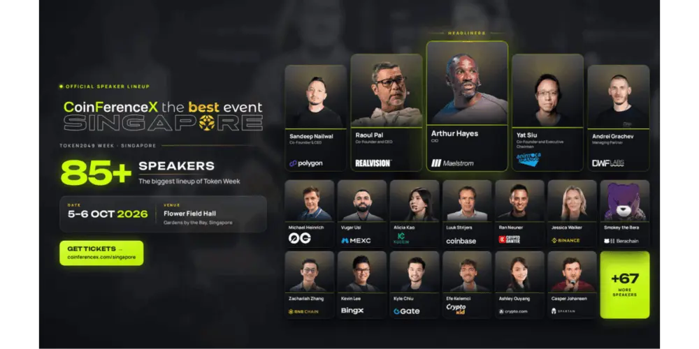 The Biggest Lineup of Token Week Is Here: Arthur Hayes, Raoul Pal Headline CoinFerenceX The Best Event Singapore 2026