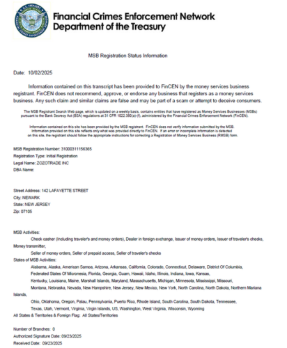 ZOZOTRADE Exchange Advances U.S. Regulatory Alignment With FinCEN MSB Registration