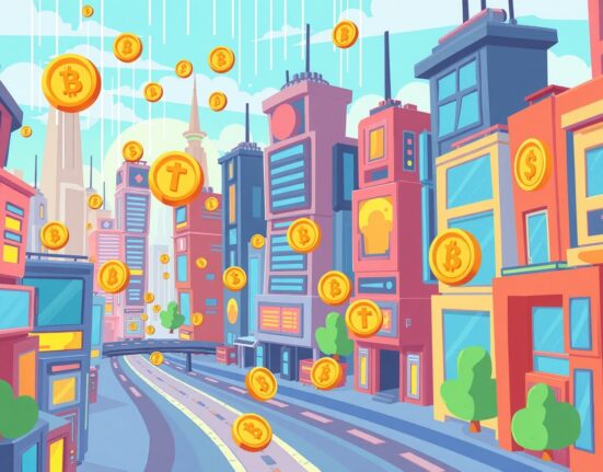 Tokenized markets illustration showing digital efficiency and potential crash risks in vibrant cartoon style
