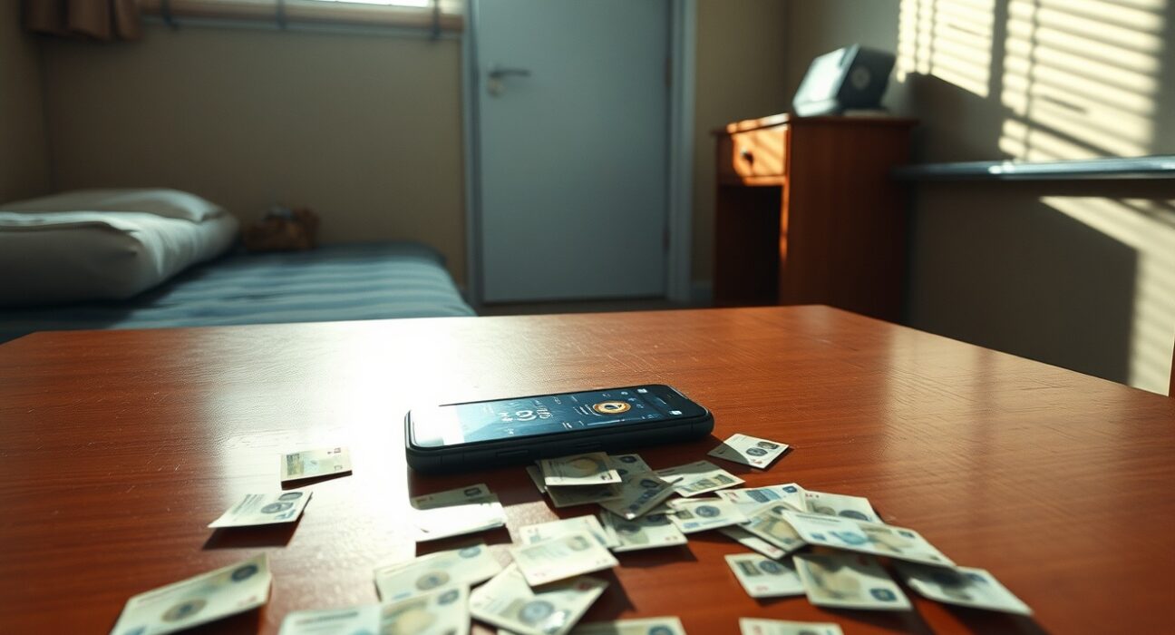 Scene from the Incheon cryptocurrency robbery investigation showing evidence at the motel crime scene