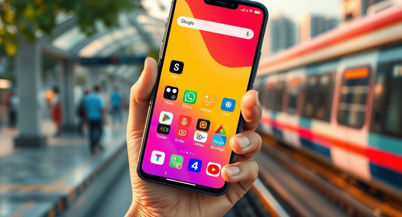 Smartphone displaying app store growth representing India's booming mobile app market revenue in 2025.