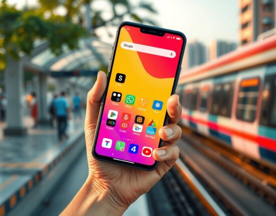 Smartphone displaying app store growth representing India's booming mobile app market revenue in 2025.