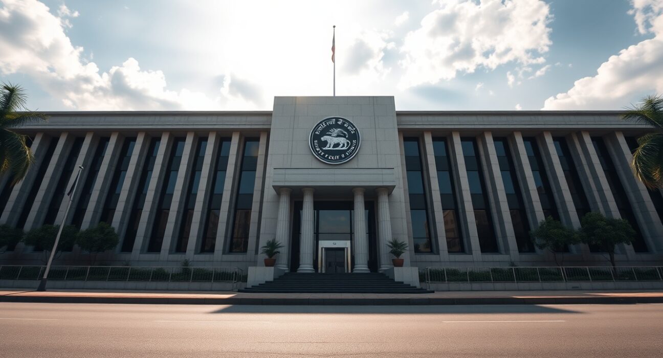 Reserve Bank of India headquarters in Mumbai on a sunny day, representing the central bank's role in monitoring credit growth.