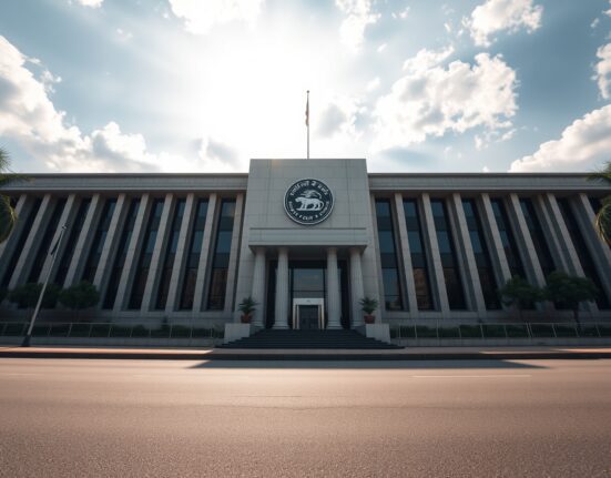 Reserve Bank of India headquarters in Mumbai on a sunny day, representing the central bank's role in monitoring credit growth.