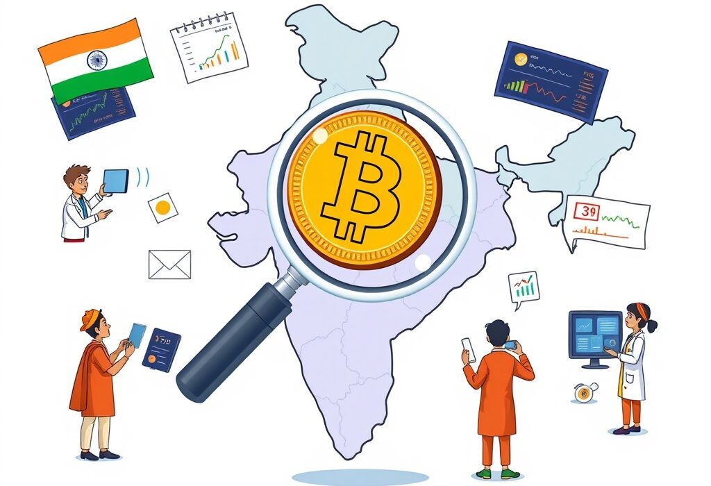 A vibrant cartoon illustrating India's new Bitcoin policy research institute, symbolizing deep exploration into cryptocurrency adoption and fiscal sovereignty.