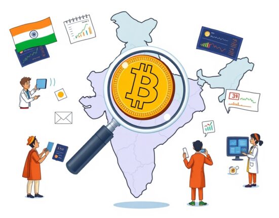 A vibrant cartoon illustrating India's new Bitcoin policy research institute, symbolizing deep exploration into cryptocurrency adoption and fiscal sovereignty.