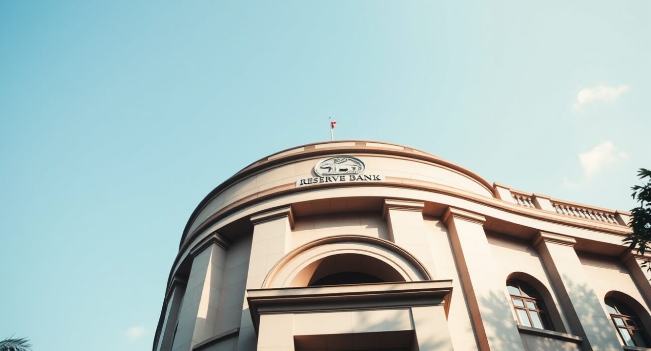 Reserve Bank of India headquarters in Mumbai under a clear blue sky.