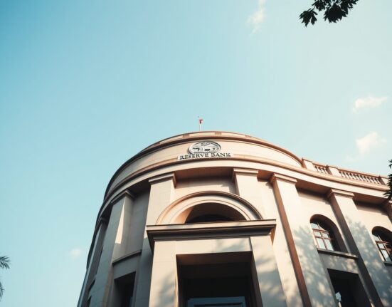 Reserve Bank of India headquarters in Mumbai under a clear blue sky.