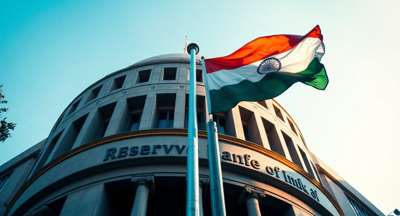 Reserve Bank of India headquarters with Indian flag, symbolizing forex reserves data