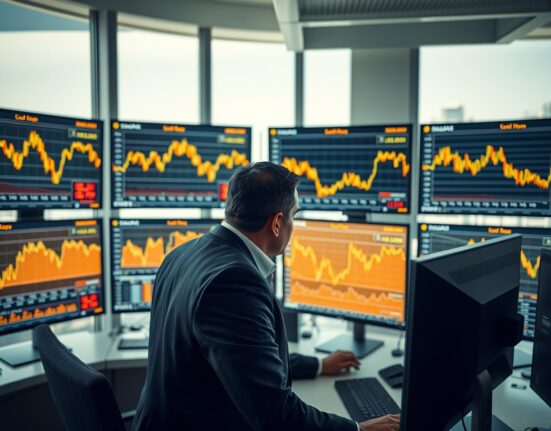 Professional trader analyzing India gold price data on financial market monitors in Mumbai trading room