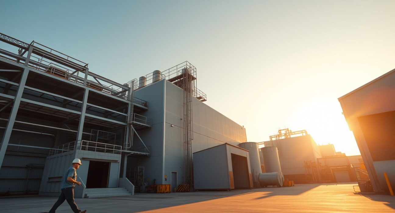 Exterior view of a modern industrial factory in India, representing the manufacturing sector.
