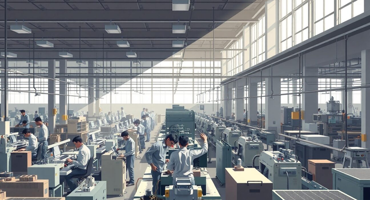 India IIP growth chart and factory workers illustrating uneven demand in industrial production