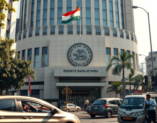 Reserve Bank of India headquarters in Mumbai on a sunny day, representing monetary policy and inflation concerns.