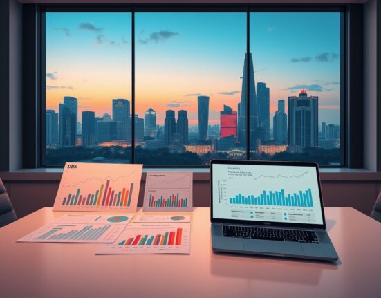DBS analysis of India's tariff reset policy showing economic charts and city development