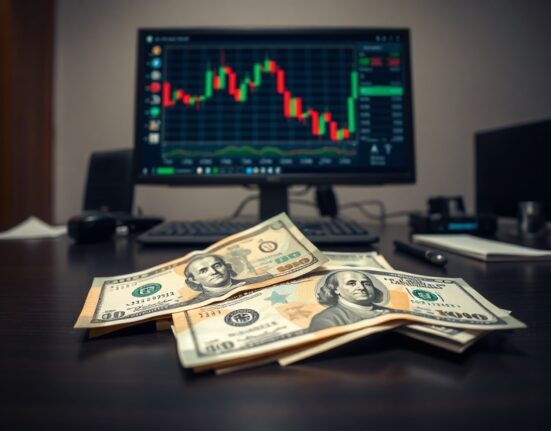 Indian Rupee and US Dollar banknotes on a desk representing currency market volatility