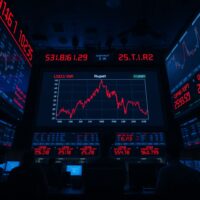 Trading floor screens show falling rupee and rising oil prices amid US-Iran tensions