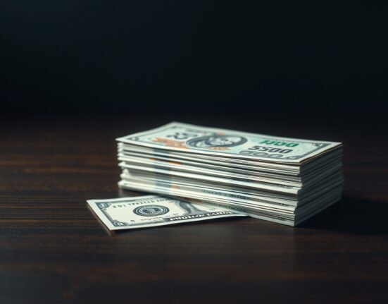 Stack of Indian rupee banknotes with a US dollar bill underneath, representing currency pressure from foreign outflows.