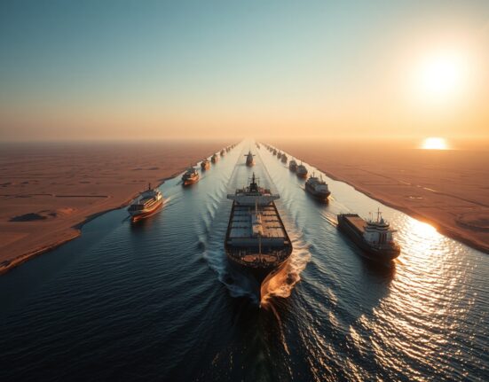 Oil tankers and cargo ships navigating the Strait of Hormuz during resumed energy flows.