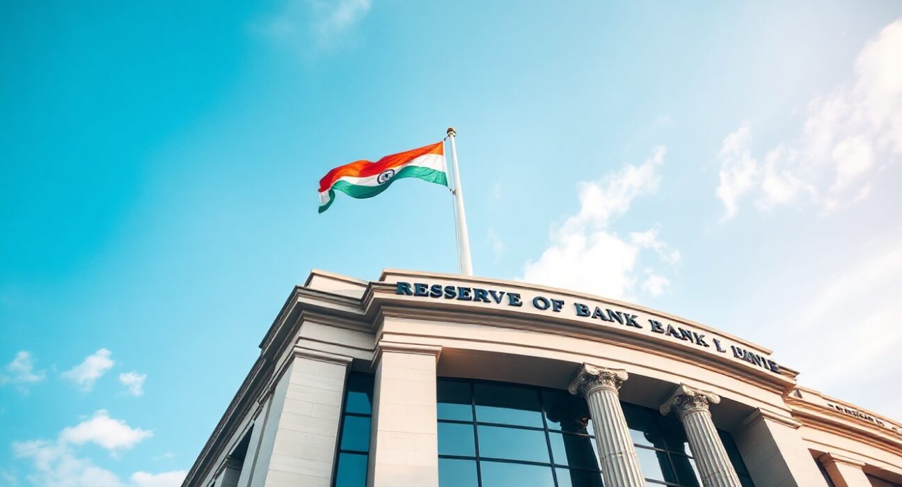 Reserve Bank of India headquarters in Mumbai on a clear day, representing monetary policy decision
