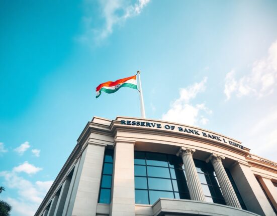Reserve Bank of India headquarters in Mumbai on a clear day, representing monetary policy decision