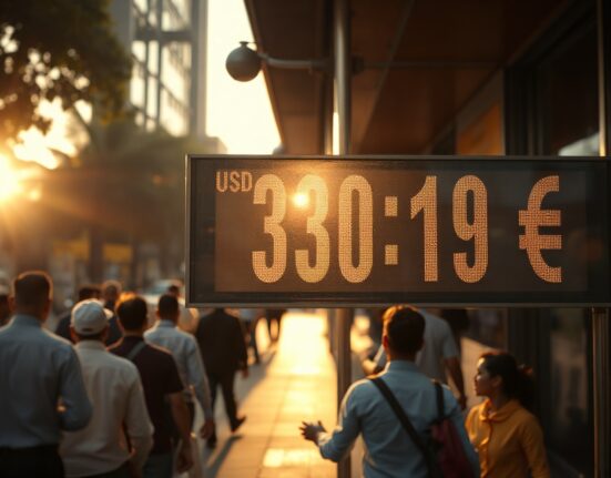 Currency exchange board showing USD/INR rates in Mumbai financial district