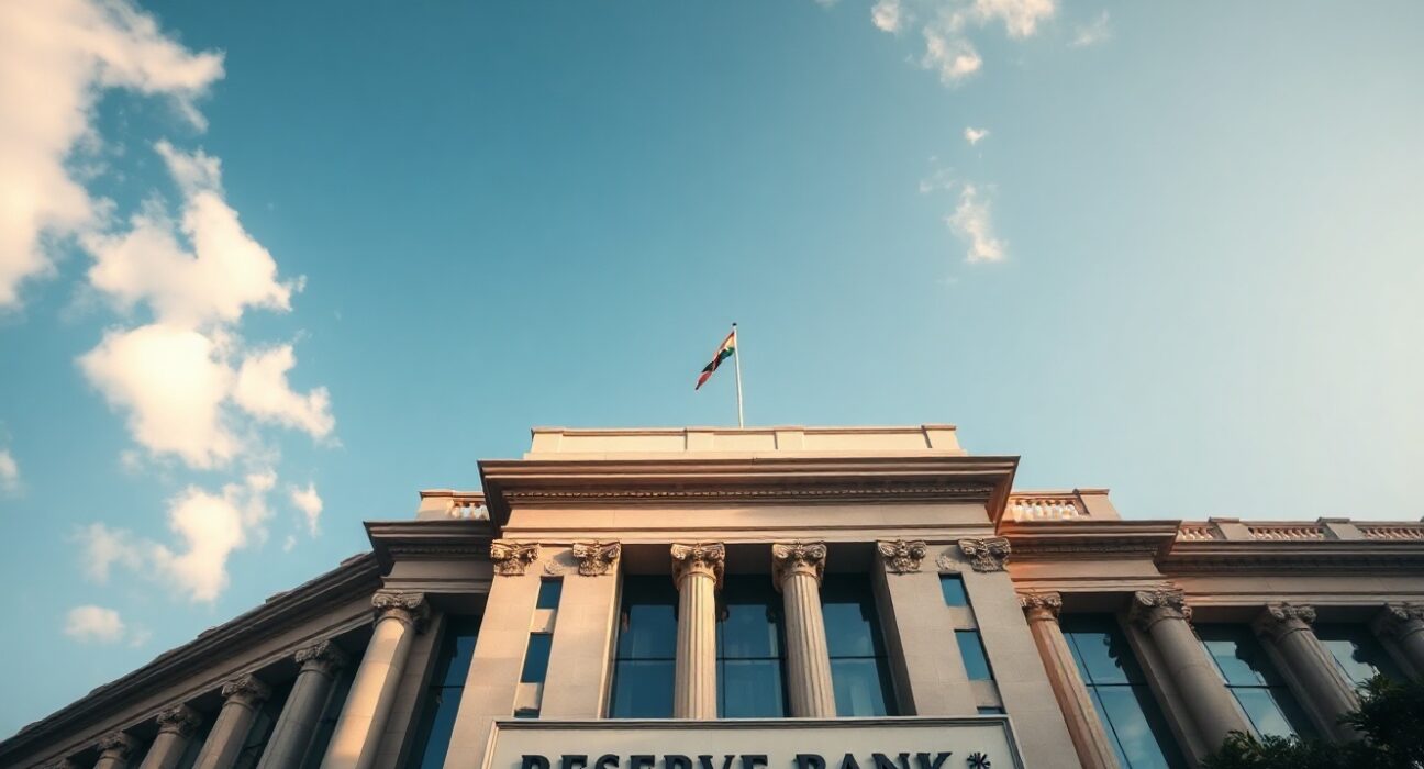 Reserve Bank of India headquarters in Mumbai on a sunny day, representing central banking and monetary policy.