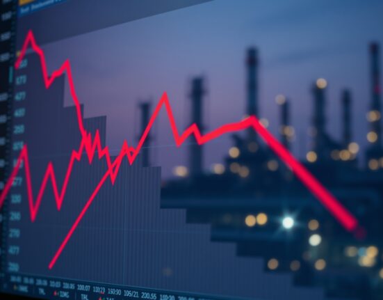 Indian rupee hits record low against US dollar on trading screen amid oil market turmoil.