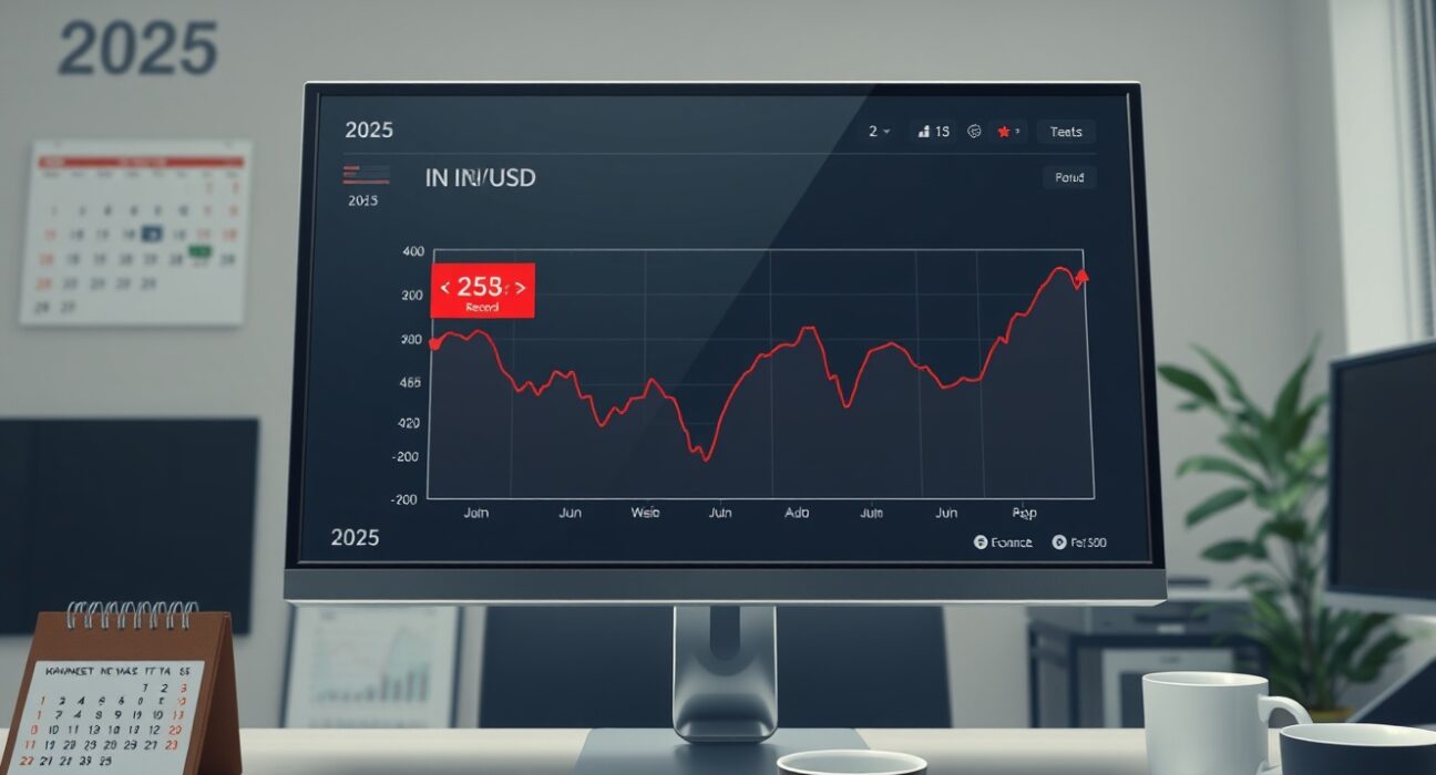 Indian rupee hits record low against US dollar on financial trading dashboard in 2025