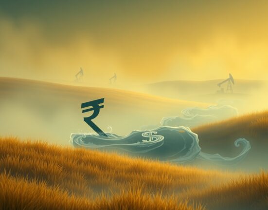 Indian Rupee hits record low against US Dollar due to oil prices and risk aversion.