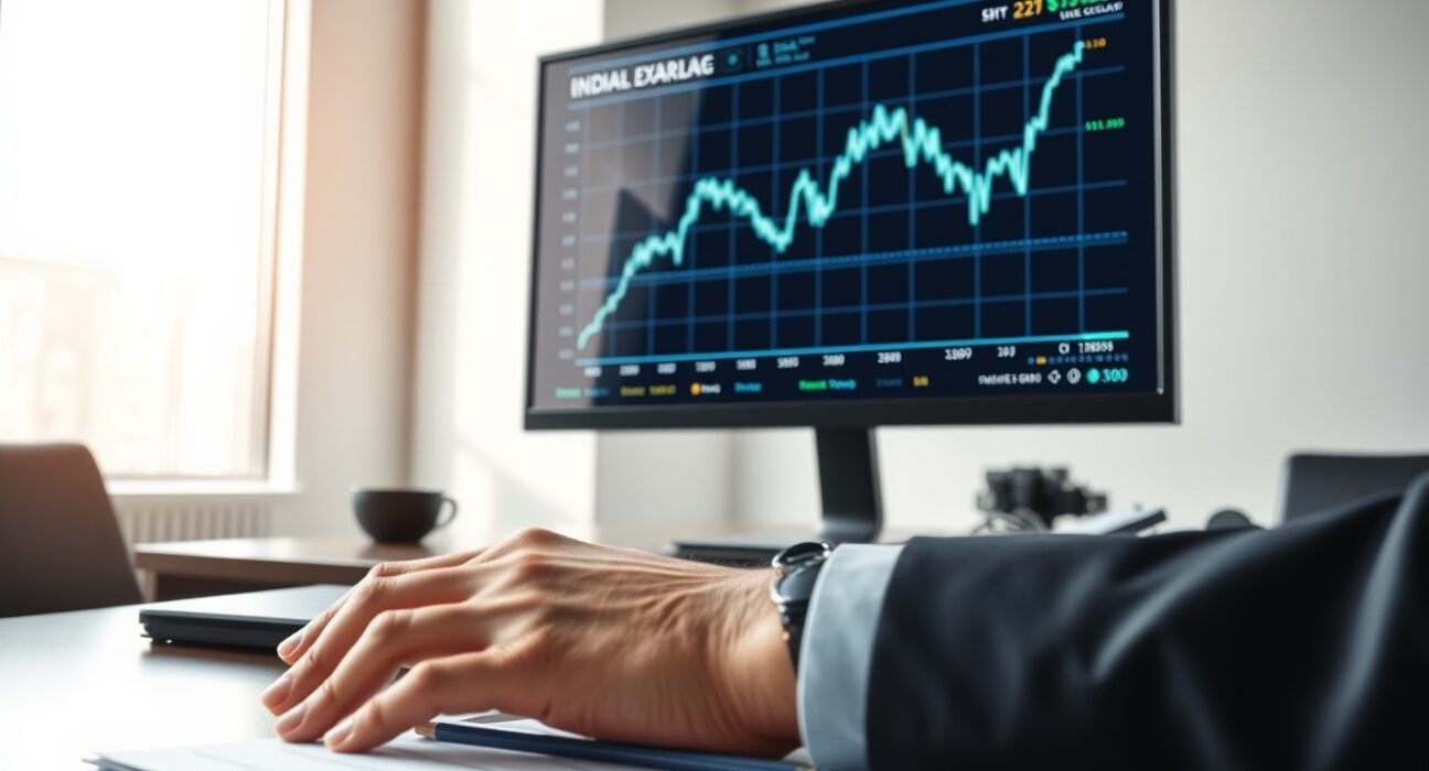 Analysis of the Indian Rupee as a financial shock absorber on a trading desk display.