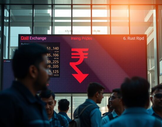 Forex board in Mumbai showing Indian Rupee weakening against rising crude oil prices