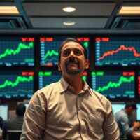 Forex trader monitoring Rupee and crude oil price charts in a Mumbai trading room