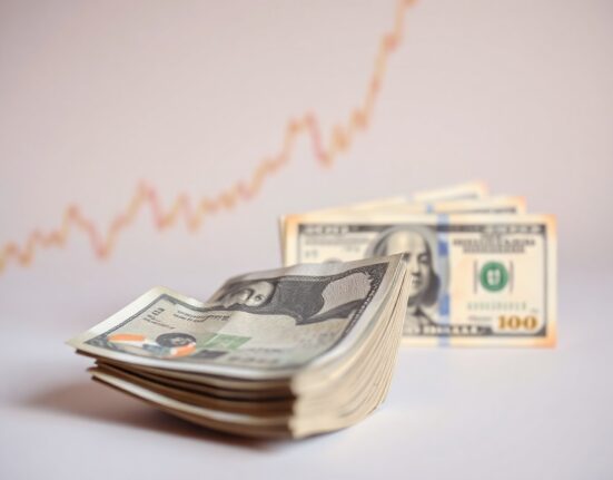 Indian Rupee and US Dollar banknotes on a neutral background, symbolizing currency exchange.